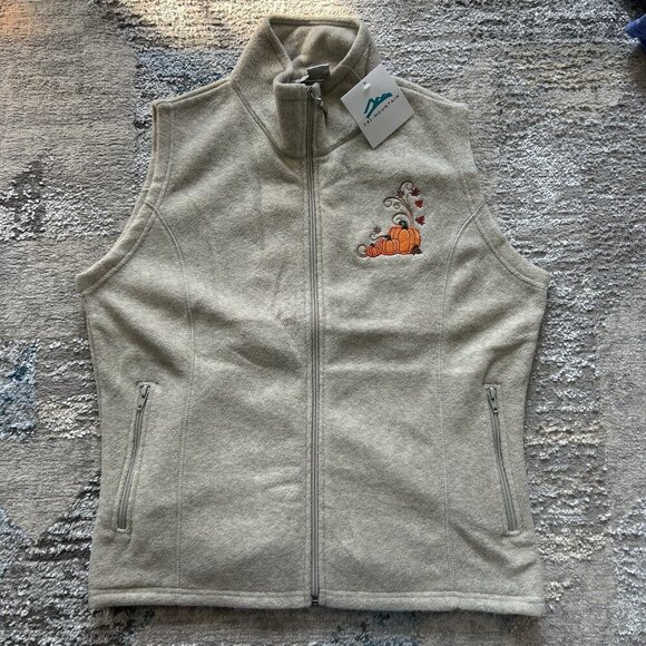 NWT Tri Mountain Womens Small S Beige Fleece Pumpkin Fall Embroidered 90s VTG - Picture 1 of 10